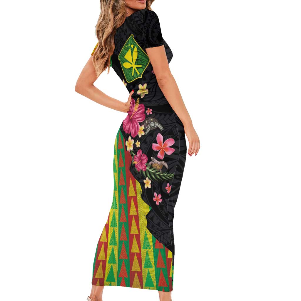 Hawaiian Independence Day Family Matching Short Sleeve Bodycon Dress and Hawaiian Shirt Kanaka Maoli Symbols With Tapa Motifs and Tropical Plants - Polynesian Pride