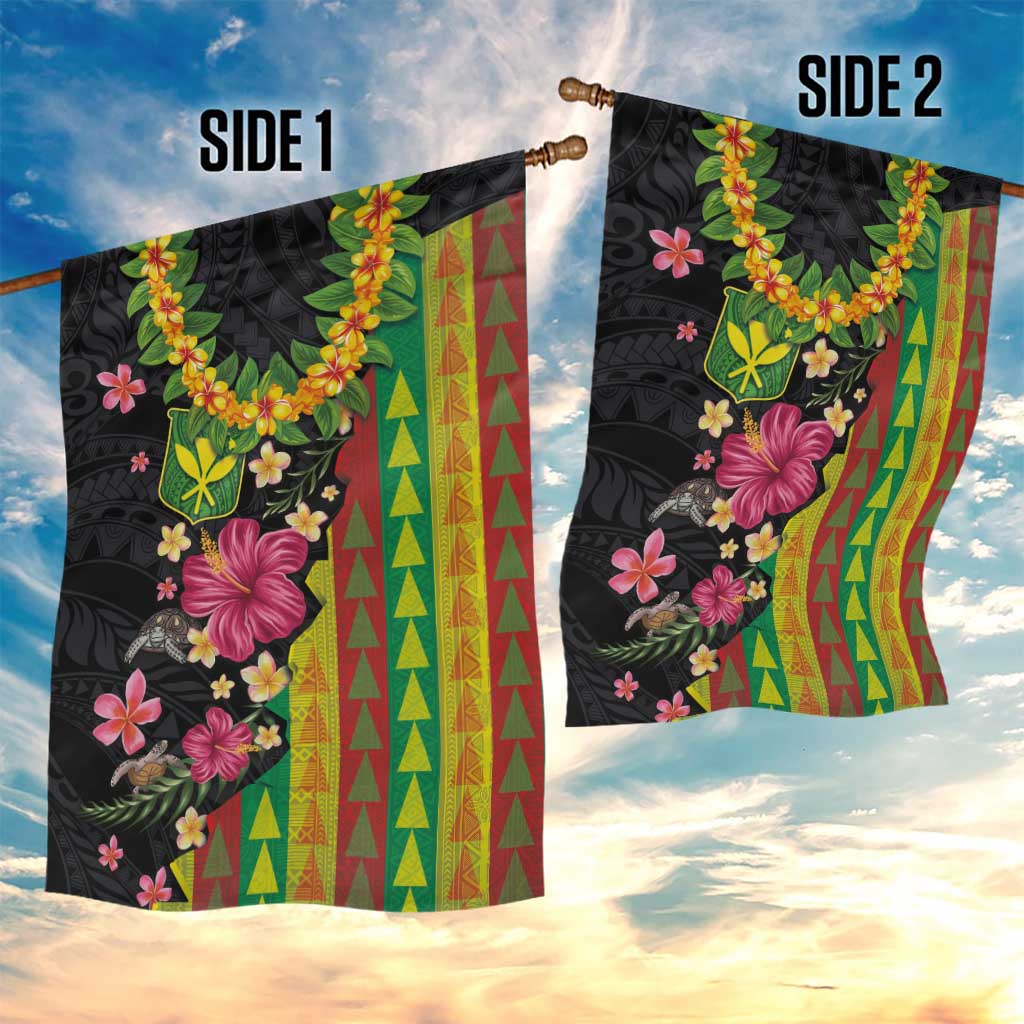 Hawaiian Independence Day Garden Flag Kanaka Maoli Symbols With Tapa Motifs and Tropical Plants - Polynesian Pride