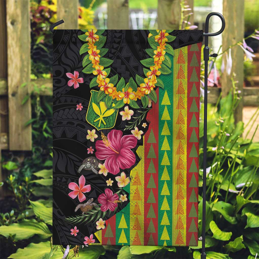 Hawaiian Independence Day Garden Flag Kanaka Maoli Symbols With Tapa Motifs and Tropical Plants - Polynesian Pride