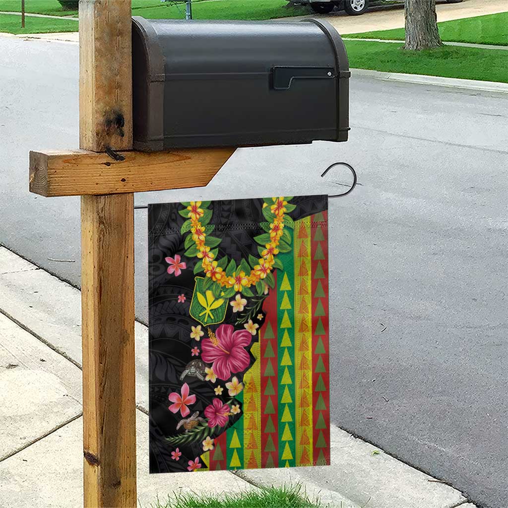 Hawaiian Independence Day Garden Flag Kanaka Maoli Symbols With Tapa Motifs and Tropical Plants - Polynesian Pride