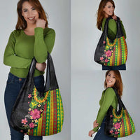 Hawaiian Independence Day Grocery Bag Kanaka Maoli Symbols With Tapa Motifs and Tropical Plants - Polynesian Pride