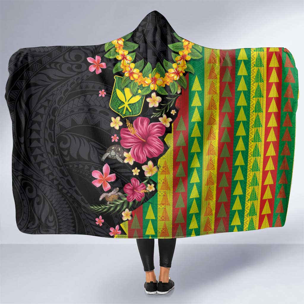 Hawaiian Independence Day Hooded Blanket Kanaka Maoli Symbols With Tapa Motifs and Tropical Plants - Polynesian Pride