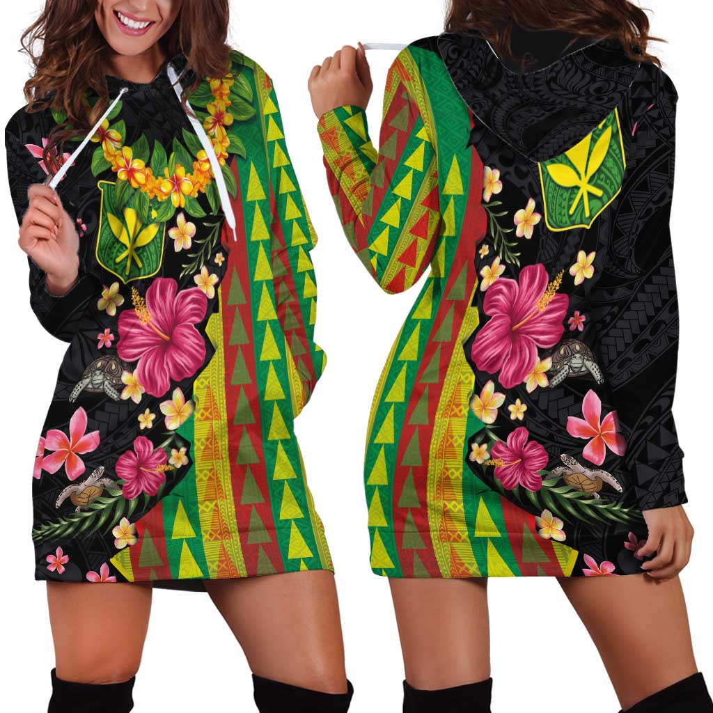 Hawaiian Independence Day Hoodie Dress Kanaka Maoli Symbols With Tapa Motifs and Tropical Plants - Polynesian Pride