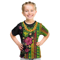 Hawaiian Independence Day Kid T Shirt Kanaka Maoli Symbols With Tapa Motifs and Tropical Plants - Polynesian Pride