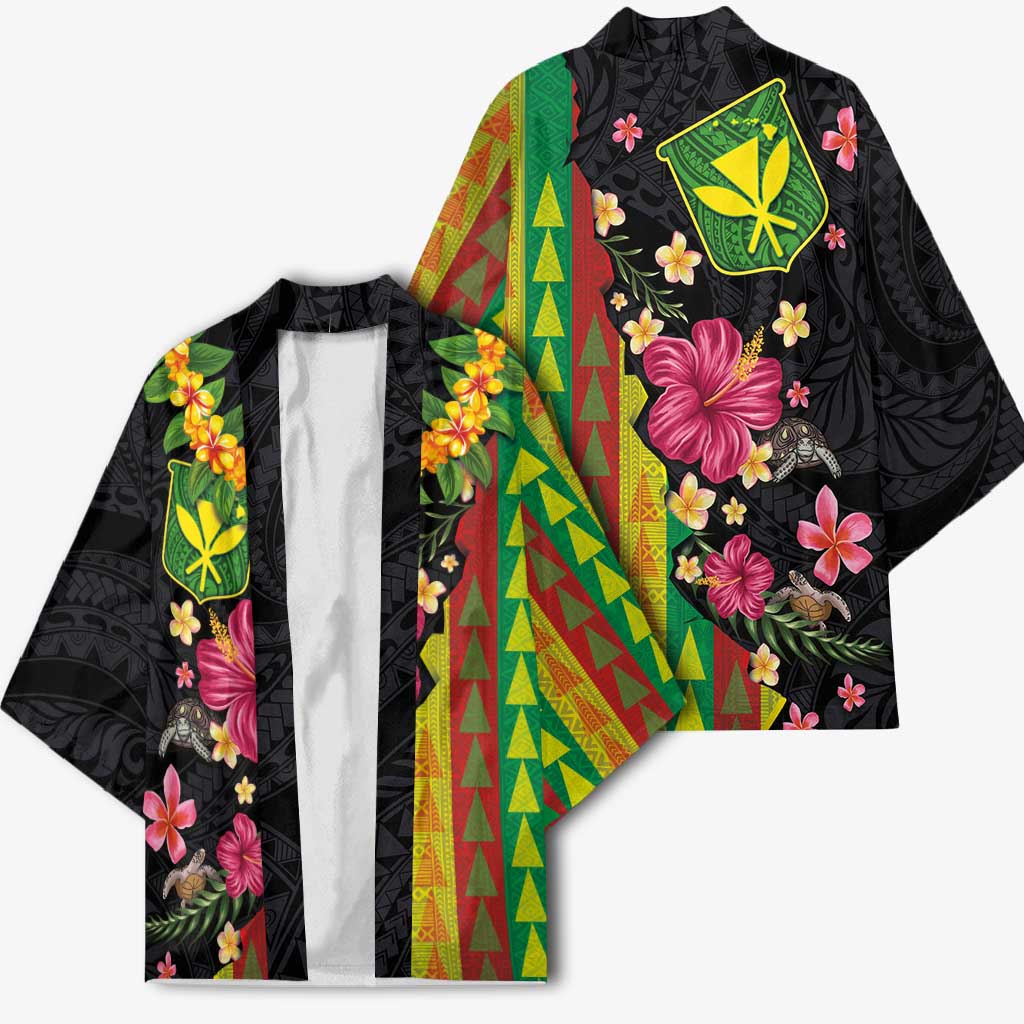 Hawaiian Independence Day Kimono Kanaka Maoli Symbols With Tapa Motifs and Tropical Plants - Polynesian Pride