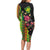 Hawaiian Independence Day Long Sleeve Bodycon Dress Kanaka Maoli Symbols With Tapa Motifs and Tropical Plants - Polynesian Pride
