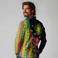 Hawaiian Independence Day Long Sleeve Polo Shirt Kanaka Maoli Symbols With Tapa Motifs and Tropical Plants - Polynesian Pride