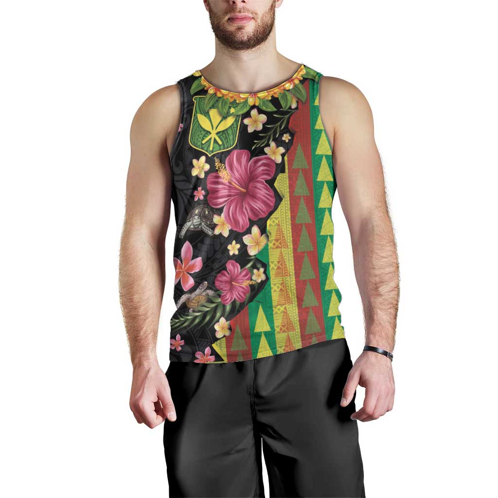 Hawaiian Independence Day Men Tank Top Kanaka Maoli Symbols With Tapa Motifs and Tropical Plants - Polynesian Pride