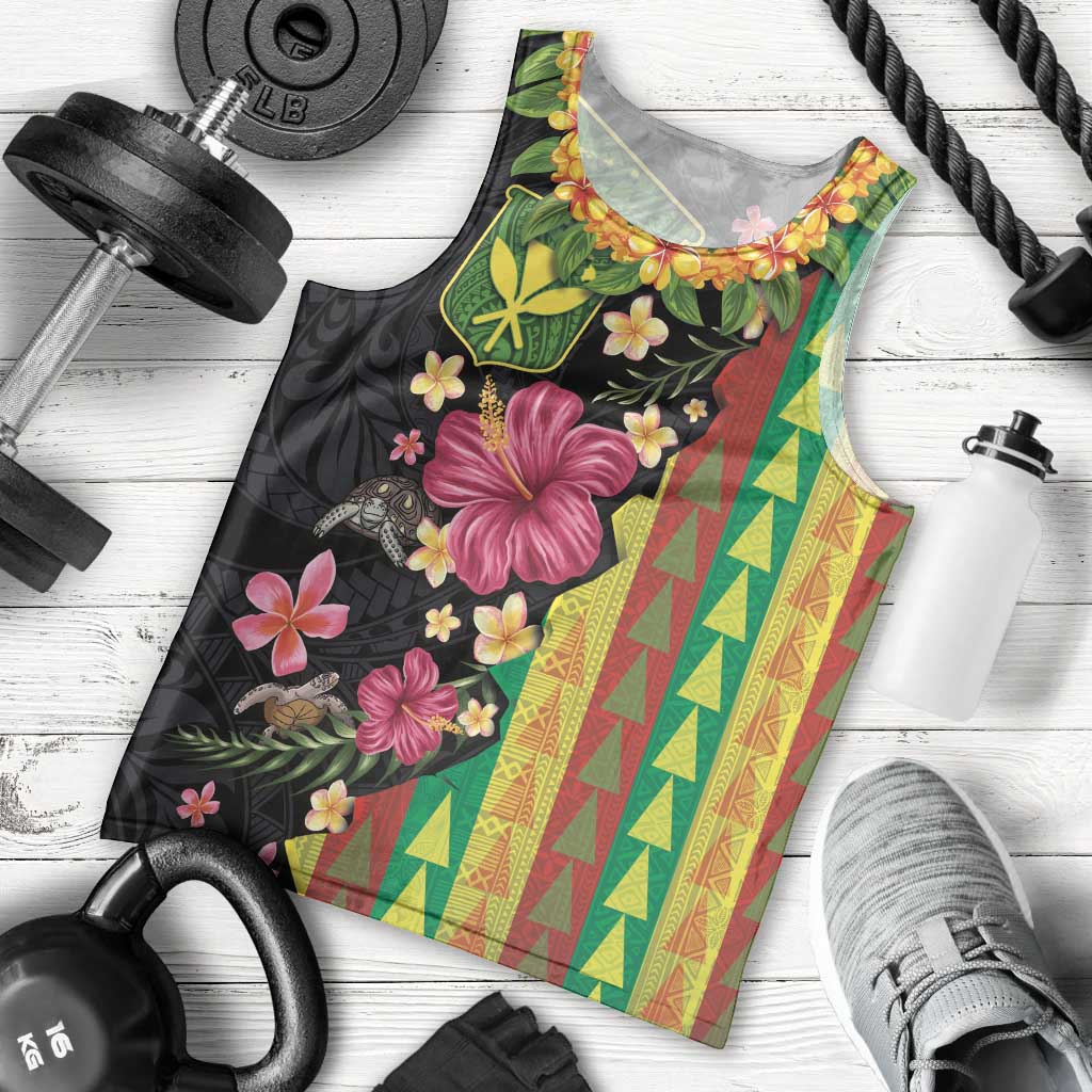 Hawaiian Independence Day Men Tank Top Kanaka Maoli Symbols With Tapa Motifs and Tropical Plants - Polynesian Pride