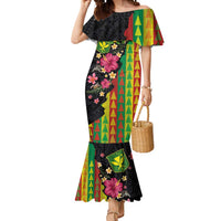 Hawaiian Independence Day Mermaid Dress Kanaka Maoli Symbols With Tapa Motifs and Tropical Plants - Polynesian Pride