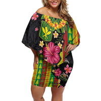 Hawaiian Independence Day Off Shoulder Short Dress Kanaka Maoli Symbols With Tapa Motifs and Tropical Plants - Polynesian Pride