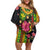 Hawaiian Independence Day Off Shoulder Short Dress Kanaka Maoli Symbols With Tapa Motifs and Tropical Plants - Polynesian Pride