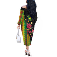 Hawaiian Independence Day Off The Shoulder Long Sleeve Dress Kanaka Maoli Symbols With Tapa Motifs and Tropical Plants - Polynesian Pride