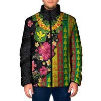Hawaiian Independence Day Padded Jacket Kanaka Maoli Symbols With Tapa Motifs and Tropical Plants - Polynesian Pride
