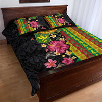 Hawaiian Independence Day Quilt Bed Set Kanaka Maoli Symbols With Tapa Motifs and Tropical Plants - Polynesian Pride