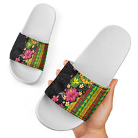 Hawaiian Independence Day Slide Sandals Kanaka Maoli Symbols With Tapa Motifs and Tropical Plants - Polynesian Pride