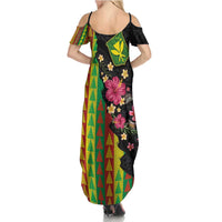 Hawaiian Independence Day Summer Maxi Dress Kanaka Maoli Symbols With Tapa Motifs and Tropical Plants - Polynesian Pride