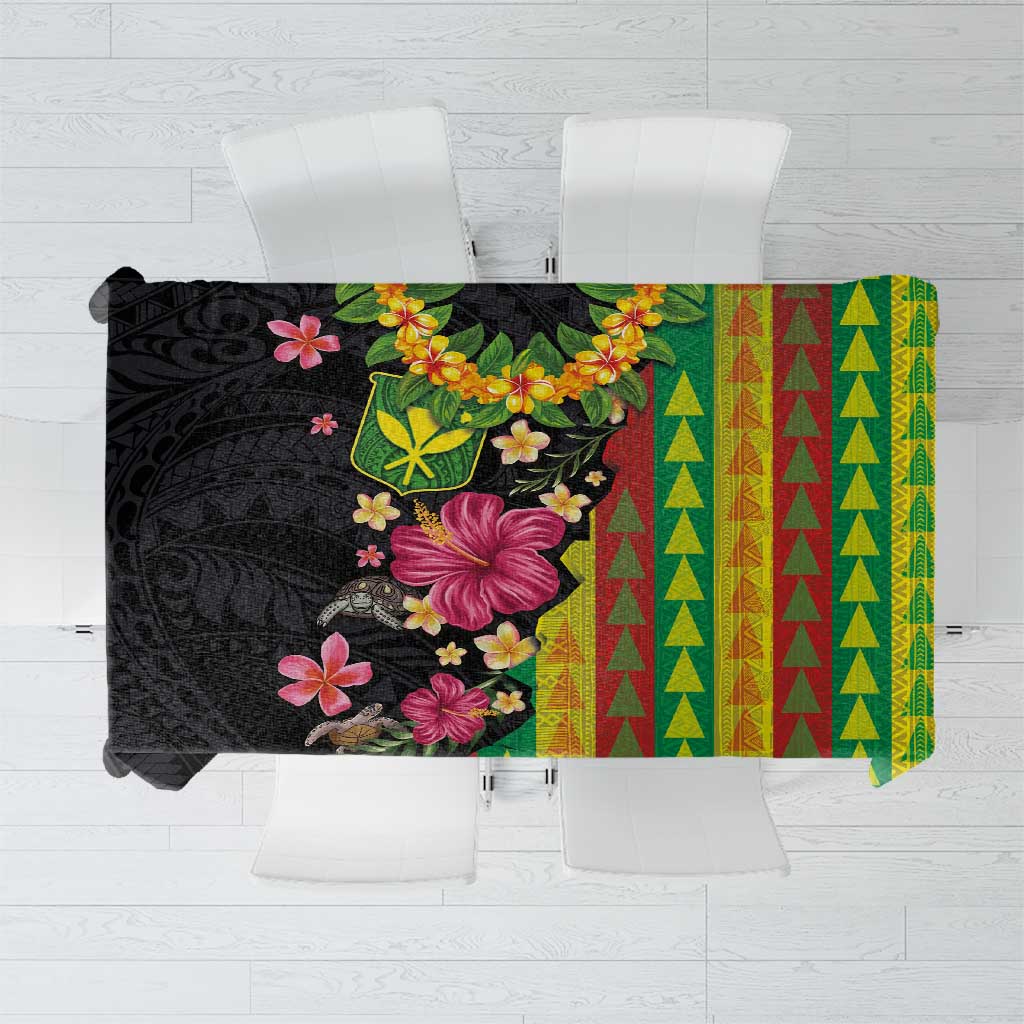 Hawaiian Independence Day Tablecloth Kanaka Maoli Symbols With Tapa Motifs and Tropical Plants - Polynesian Pride