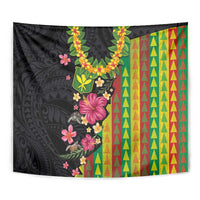Hawaiian Independence Day Tapestry Kanaka Maoli Symbols With Tapa Motifs and Tropical Plants - Polynesian Pride