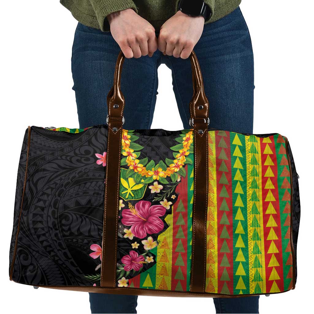 Hawaiian Independence Day Travel Bag Kanaka Maoli Symbols With Tapa Motifs and Tropical Plants - Polynesian Pride