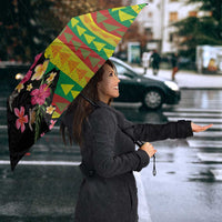 Hawaiian Independence Day Umbrella Kanaka Maoli Symbols With Tapa Motifs and Tropical Plants - Polynesian Pride