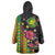 Hawaiian Independence Day Wearable Blanket Hoodie Kanaka Maoli Symbols With Tapa Motifs and Tropical Plants - Polynesian Pride