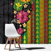 Hawaiian Independence Day Window Curtain Kanaka Maoli Symbols With Tapa Motifs and Tropical Plants - Polynesian Pride