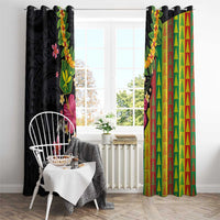 Hawaiian Independence Day Window Curtain Kanaka Maoli Symbols With Tapa Motifs and Tropical Plants - Polynesian Pride