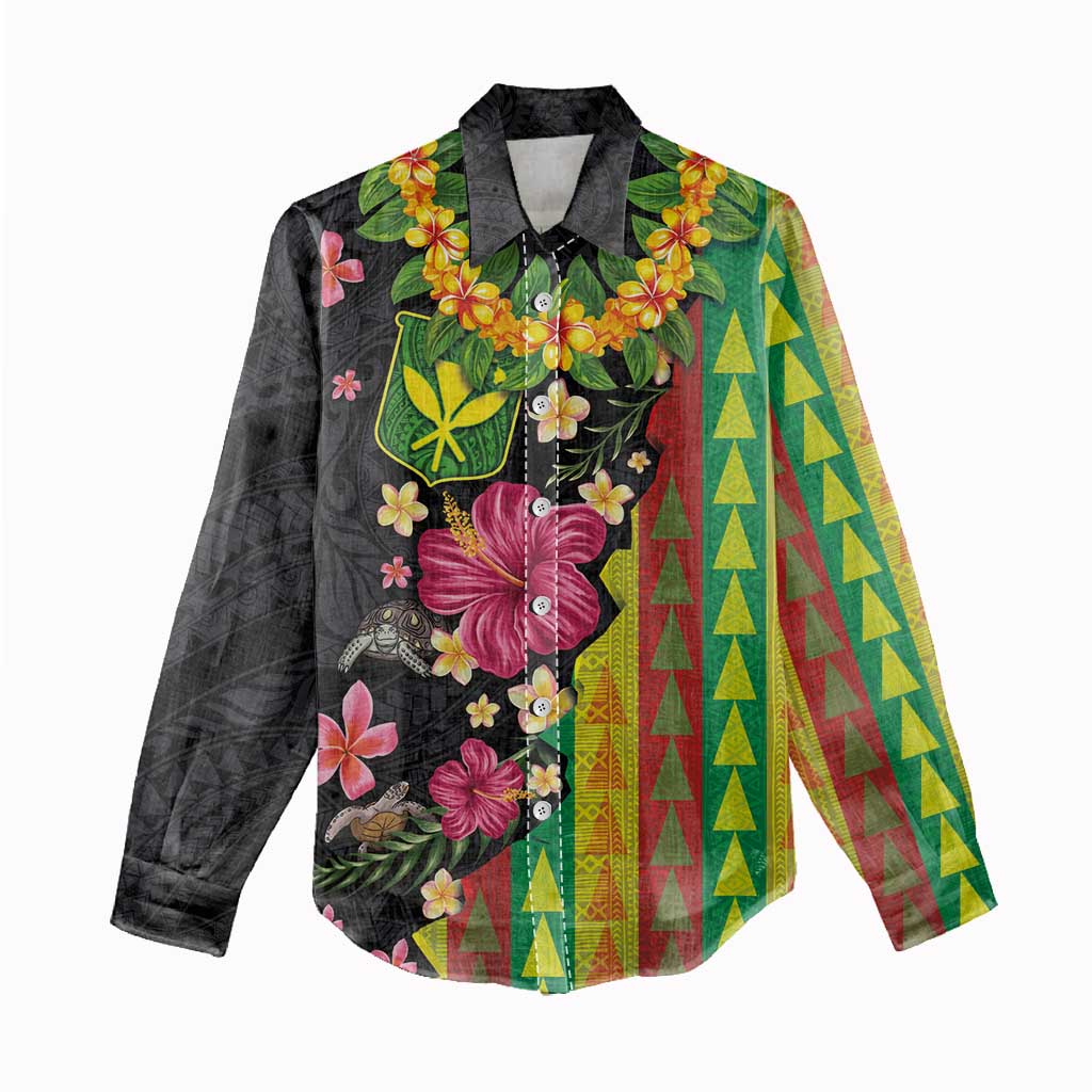 Hawaiian Independence Day Women Casual Shirt Kanaka Maoli Symbols With Tapa Motifs and Tropical Plants - Polynesian Pride