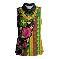 Hawaiian Independence Day Women Sleeveless Polo Shirt Kanaka Maoli Symbols With Tapa Motifs and Tropical Plants - Polynesian Pride