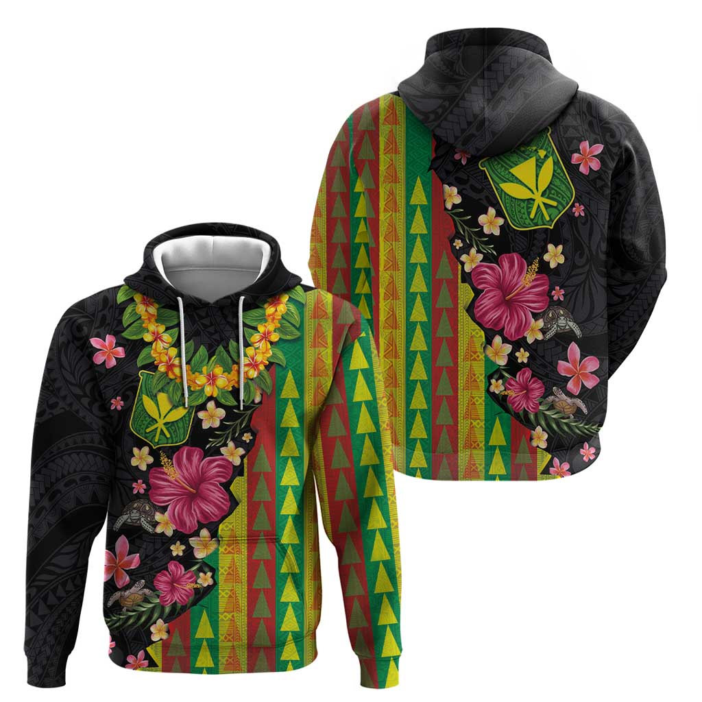 Hawaiian Independence Day Zip Hoodie Kanaka Maoli Symbols With Tapa Motifs and Tropical Plants - Polynesian Pride