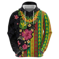 Hawaiian Independence Day Zip Hoodie Kanaka Maoli Symbols With Tapa Motifs and Tropical Plants - Polynesian Pride