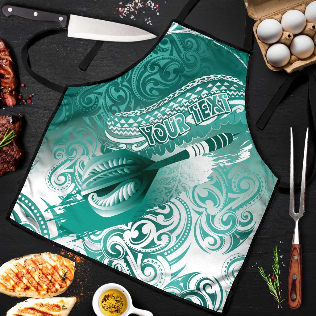 Personalised New Zealand Aotearoa Darts Masters Apron Maori Art Tattoo with Tribal Dart Symbol Teal Color - Polynesian Pride
