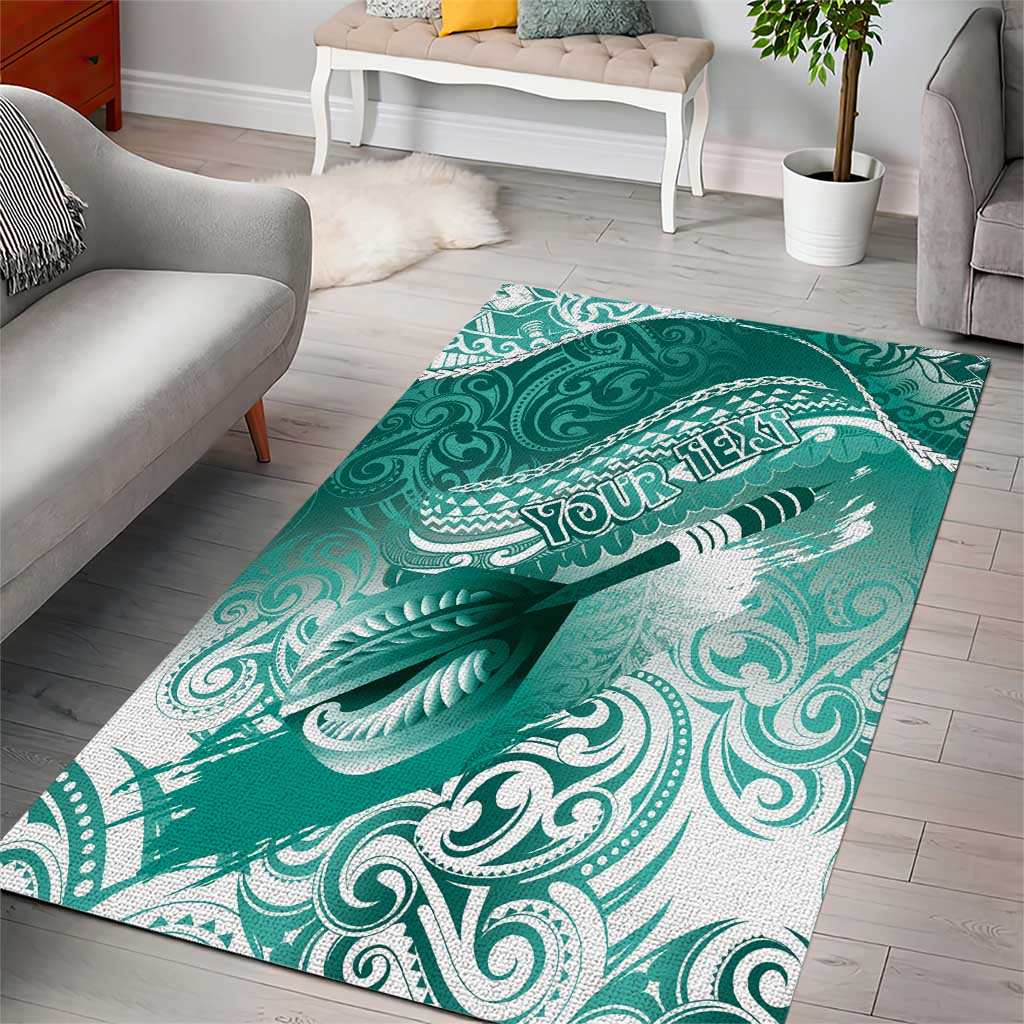 Personalised New Zealand Aotearoa Darts Masters Area Rug Maori Art Tattoo with Tribal Dart Symbol Teal Color - Polynesian Pride