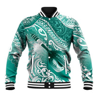 Personalised New Zealand Aotearoa Darts Masters Baseball Jacket Maori Art Tattoo with Tribal Dart Symbol Teal Color - Polynesian Pride