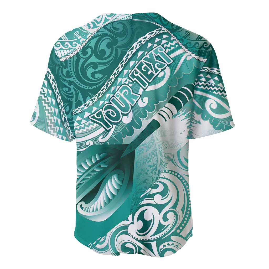 Personalised New Zealand Aotearoa Darts Masters Baseball Jersey Maori Art Tattoo with Tribal Dart Symbol Teal Color - Polynesian Pride