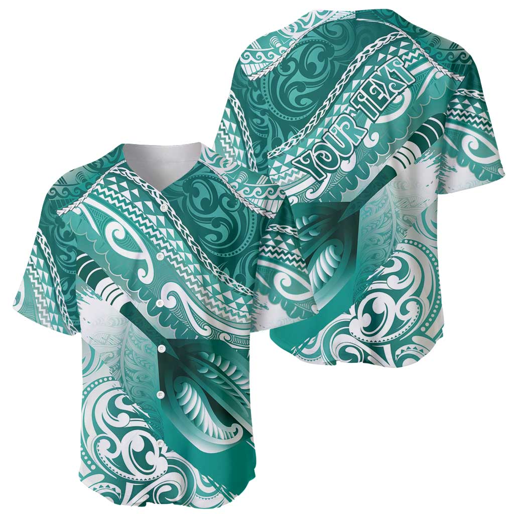 Personalised New Zealand Aotearoa Darts Masters Baseball Jersey Maori Art Tattoo with Tribal Dart Symbol Teal Color - Polynesian Pride