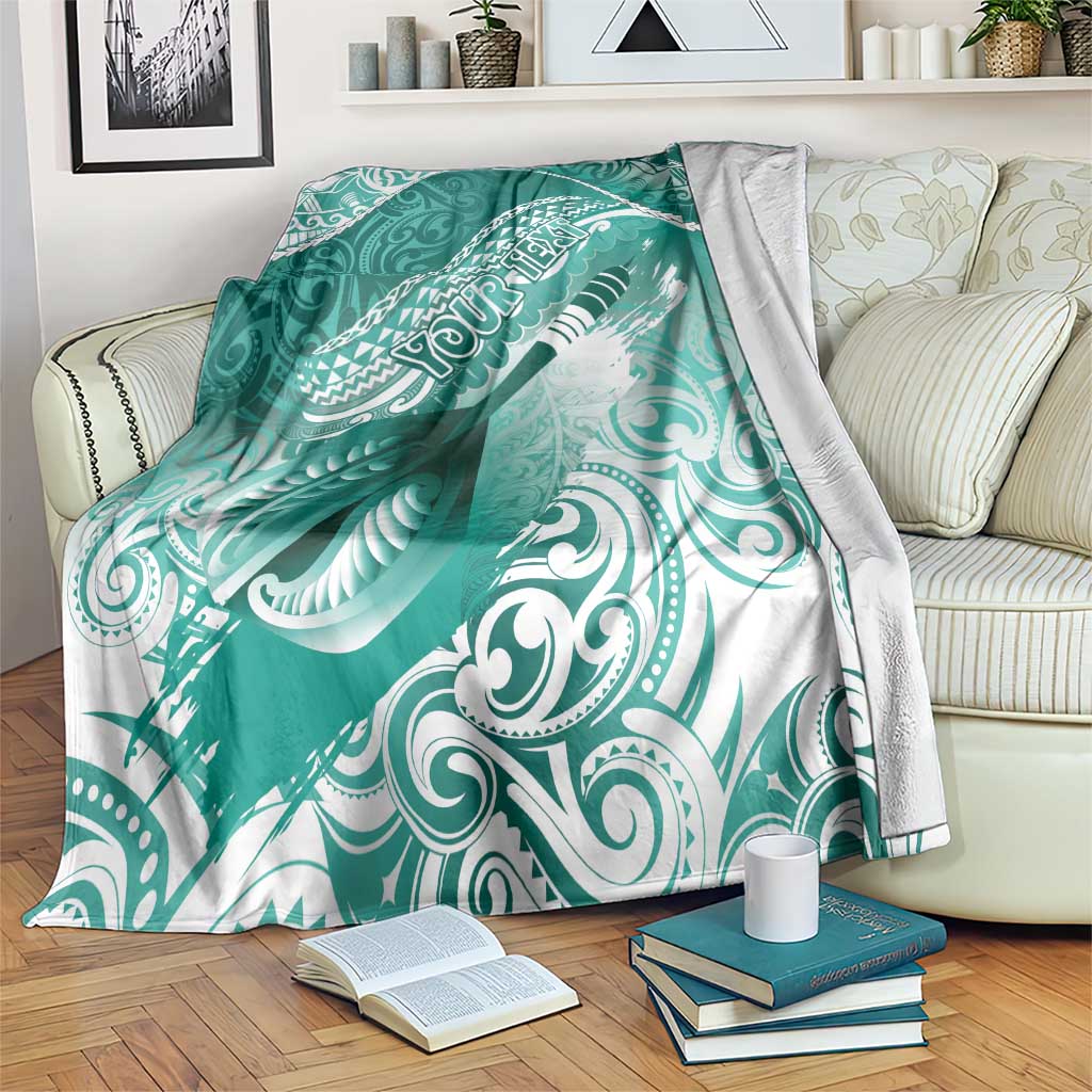 Personalised New Zealand Aotearoa Darts Masters Blanket Maori Art Tattoo with Tribal Dart Symbol Teal Color - Polynesian Pride