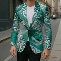 Personalised New Zealand Aotearoa Darts Masters Blazer Maori Art Tattoo with Tribal Dart Symbol Teal Color - Polynesian Pride