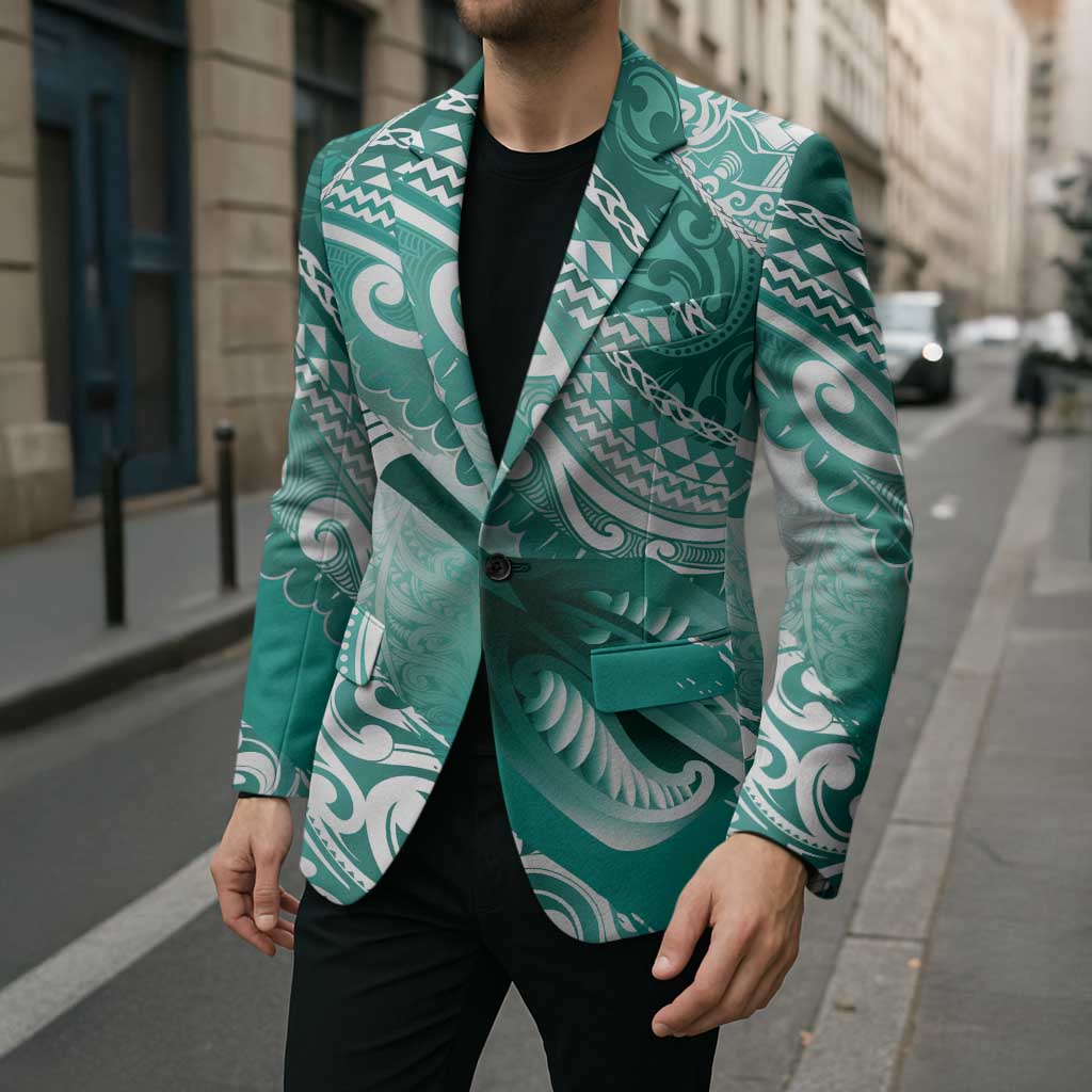 Personalised New Zealand Aotearoa Darts Masters Blazer Maori Art Tattoo with Tribal Dart Symbol Teal Color - Polynesian Pride