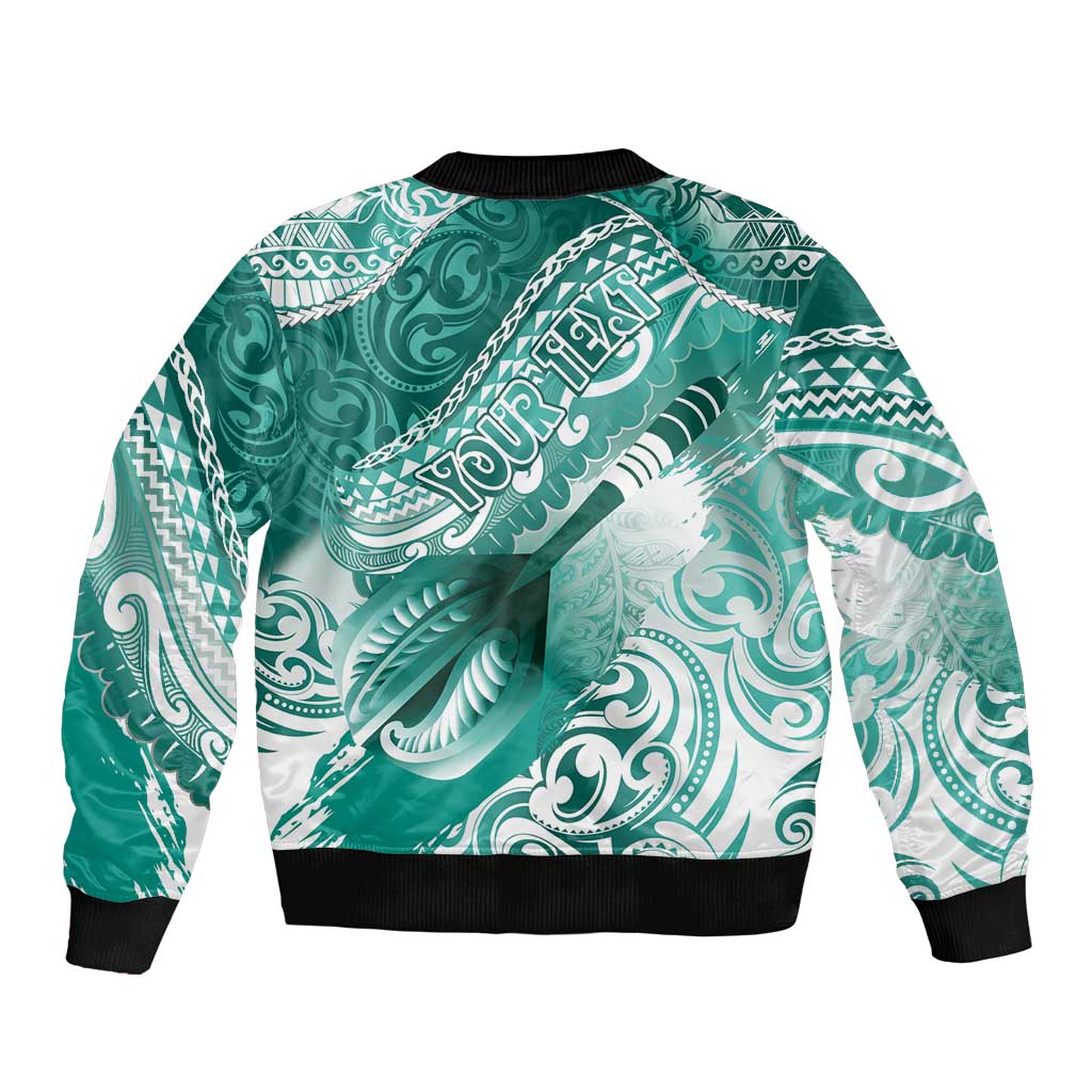 Personalised New Zealand Aotearoa Darts Masters Bomber Jacket Maori Art Tattoo with Tribal Dart Symbol Teal Color - Polynesian Pride