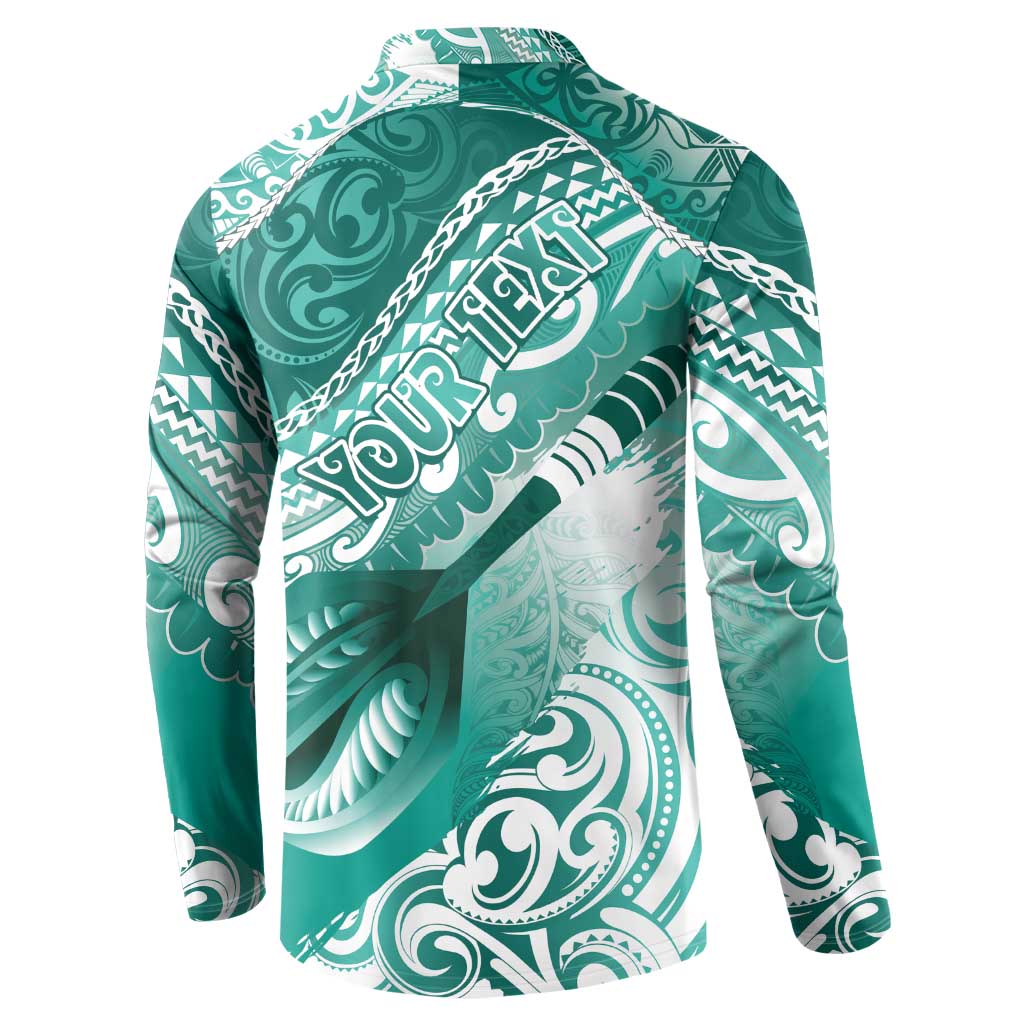 Personalised New Zealand Aotearoa Darts Masters Button Sweatshirt Maori Art Tattoo with Tribal Dart Symbol Teal Color - Polynesian Pride