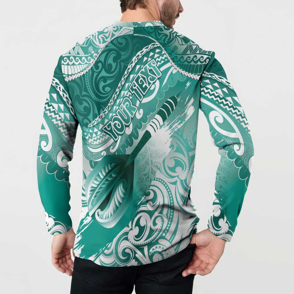 Personalised New Zealand Aotearoa Darts Masters Button Sweatshirt Maori Art Tattoo with Tribal Dart Symbol Teal Color - Polynesian Pride