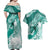 Personalised New Zealand Aotearoa Darts Masters Couples Matching Off Shoulder Maxi Dress and Hawaiian Shirt Maori Art Tattoo with Tribal Dart Symbol Teal Color - Polynesian Pride