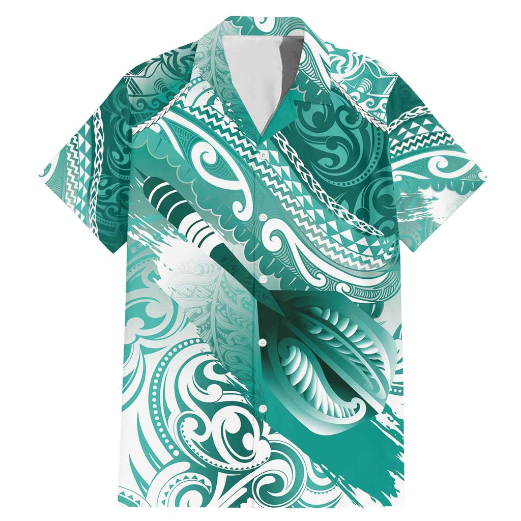 Personalised New Zealand Aotearoa Darts Masters Family Matching Mermaid Dress and Hawaiian Shirt Maori Art Tattoo with Tribal Dart Symbol Teal Color - Polynesian Pride