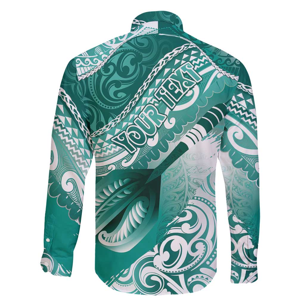 Personalised New Zealand Aotearoa Darts Masters Family Matching Mermaid Dress and Hawaiian Shirt Maori Art Tattoo with Tribal Dart Symbol Teal Color - Polynesian Pride