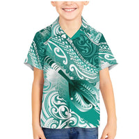 Personalised New Zealand Aotearoa Darts Masters Family Matching Mermaid Dress and Hawaiian Shirt Maori Art Tattoo with Tribal Dart Symbol Teal Color - Polynesian Pride