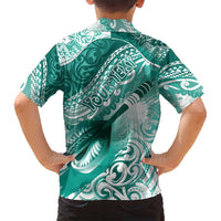 Personalised New Zealand Aotearoa Darts Masters Family Matching Off Shoulder Maxi Dress and Hawaiian Shirt Maori Art Tattoo with Tribal Dart Symbol Teal Color - Polynesian Pride