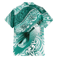 Personalised New Zealand Aotearoa Darts Masters Family Matching Short Sleeve Bodycon Dress and Hawaiian Shirt Maori Art Tattoo with Tribal Dart Symbol Teal Color - Polynesian Pride