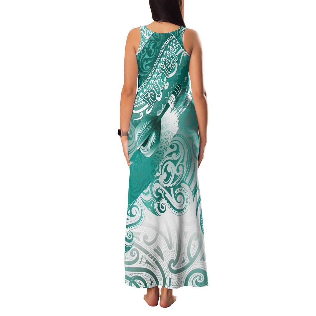 Personalised New Zealand Aotearoa Darts Masters Family Matching Tank Maxi Dress and Hawaiian Shirt Maori Art Tattoo with Tribal Dart Symbol Teal Color - Polynesian Pride